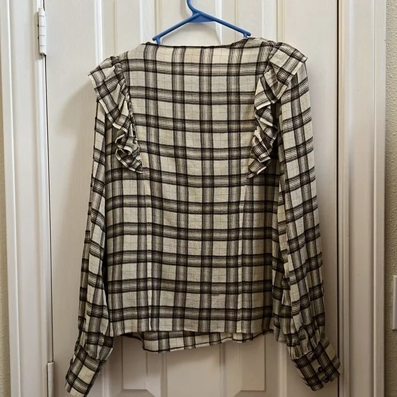 Sézane Women’s Angela Shirt Button Ruffle Front Casablanca Plaid Blouse Size 36 - Picture 7 of 7